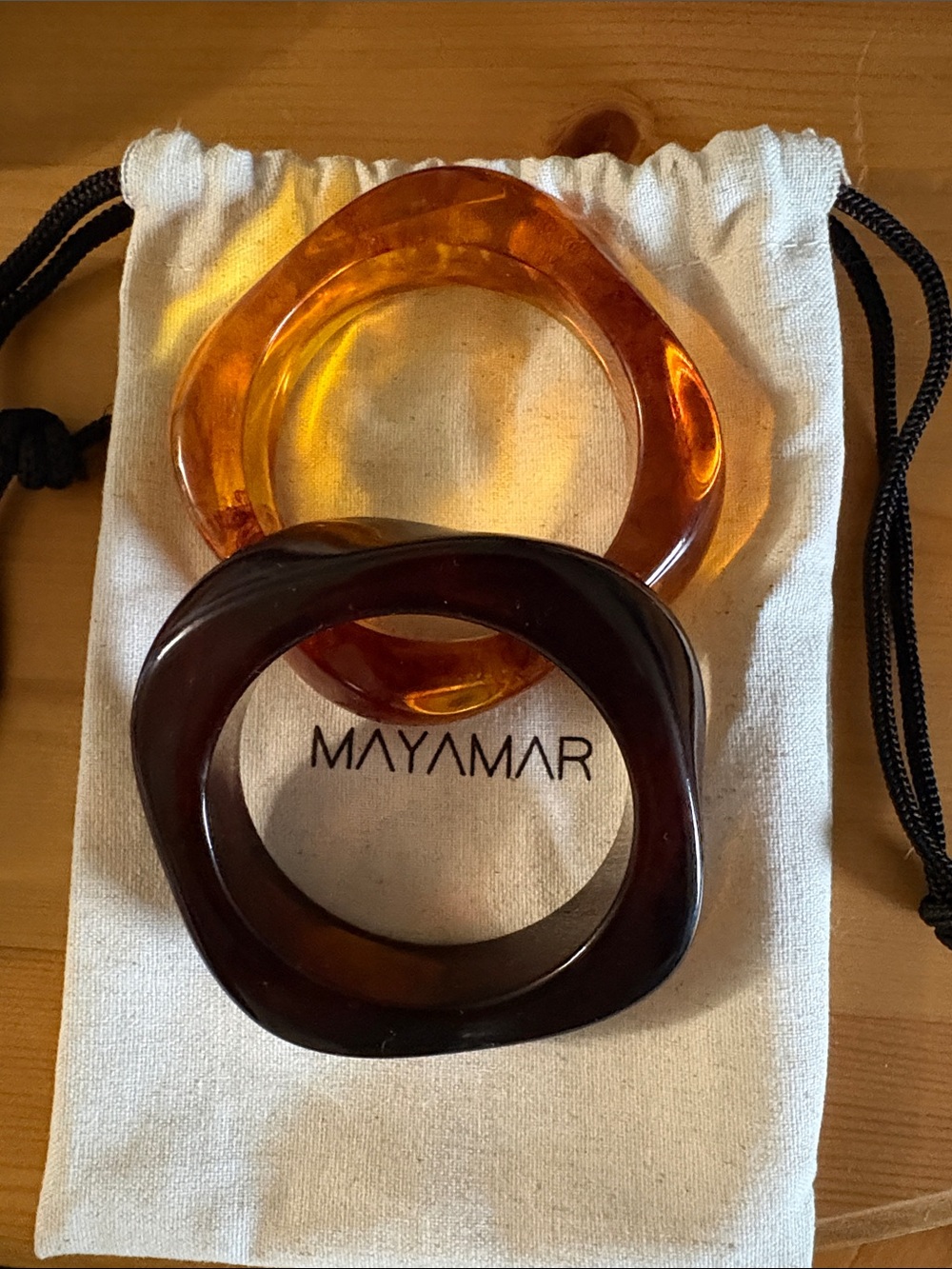 MAYAMAR Amber and Dark Tortoiseshell Resin Bangle Duo